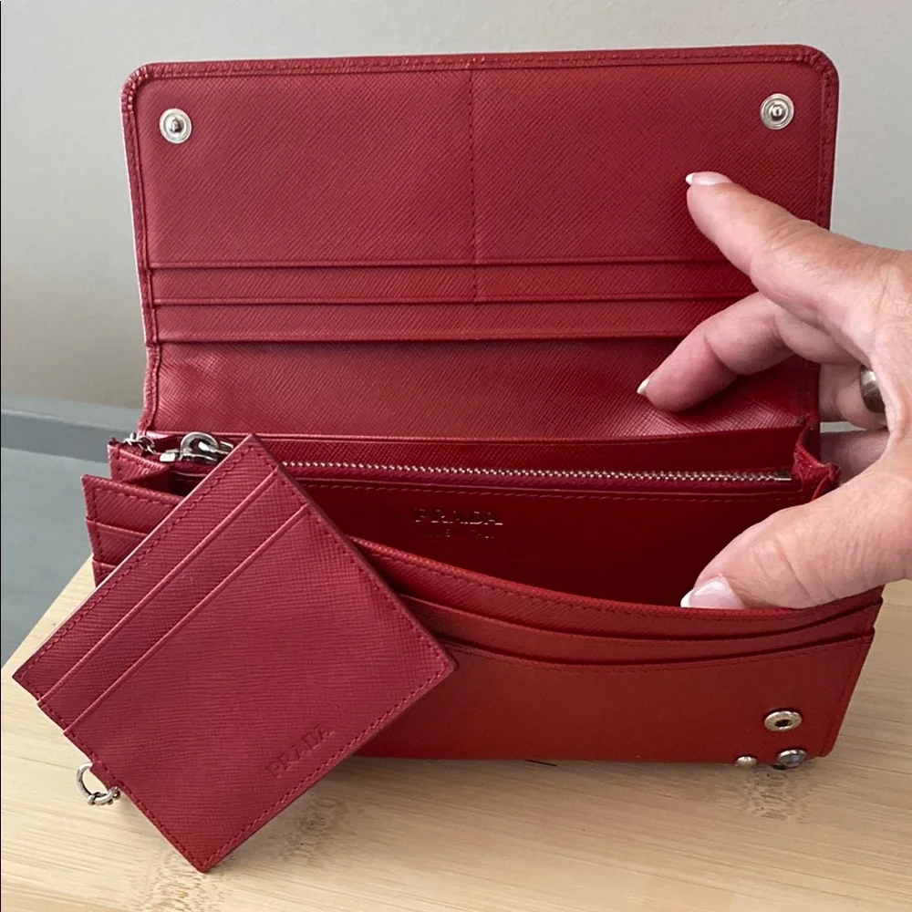 Prada Red Saffinao Studded Borchi Continental Wallet w/Baby Quick Access Pouch - Picture 6 of 14